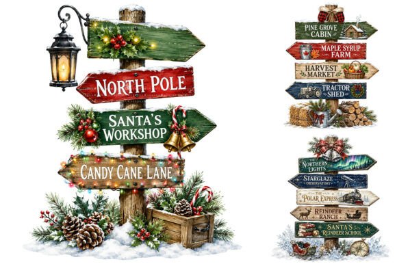 Download Watercolor Christmas Signpost PNG Bundle - Bundle Collection