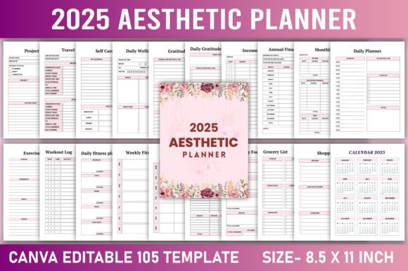 Download Editable 2025 Aesthetic Planner Canva - Editable Collection