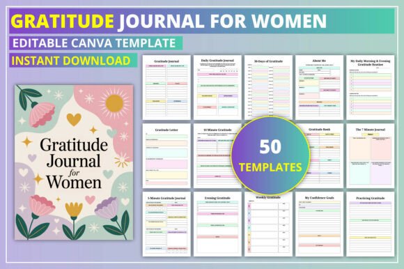 Download Editable Gratitude Journal for Women - Editable Collection