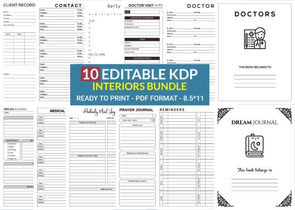 Download 10 Editable KDP Interiors Bundle Pack - Editable Collection