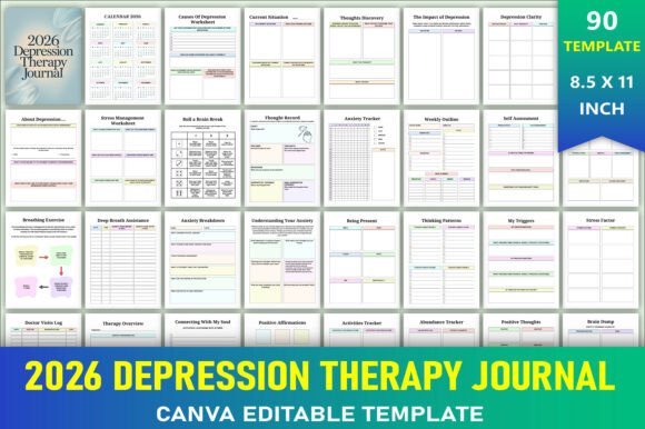 Download Editable 2026 Depression Therapy Journal - Editable Collection