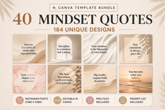 Download 40 Mindset Quotes Canva Template Bundle - Bundle Collection