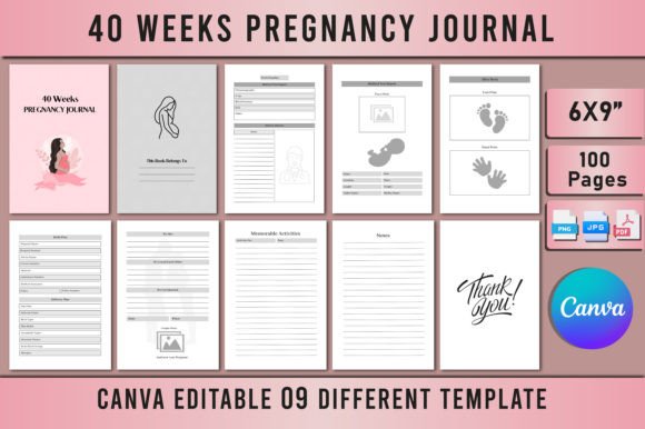 Download Editable 40 Weeks Pregnancy Journal for - Editable Collection