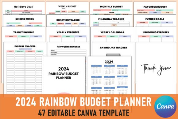Download Editable 2024 Rainbow Budget Planner KDP - Editable Collection