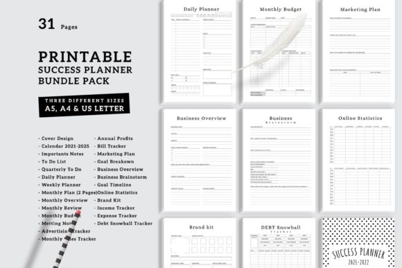 Download Printable Success Planner Bundle Pack - Bundle Collection