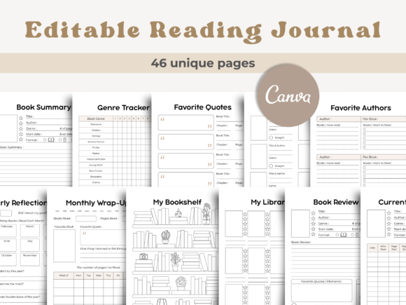 Download Canva Reading Journal Editable Template - Editable Collection