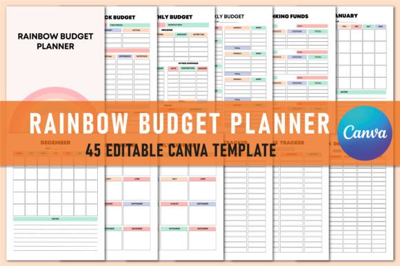 Download Editable Rainbow Budget Planner Canva - Editable Collection
