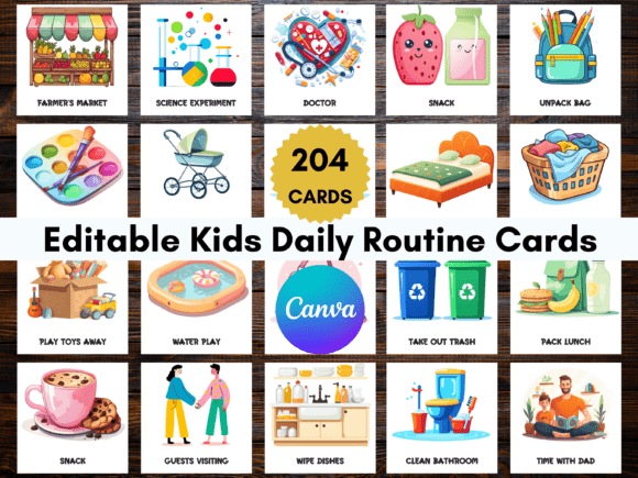 Download 204 Editable Kids Daily Routine Cards - Editable Collection