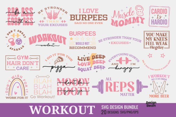 Download Workout Motivation Retro Pink SVG Bundle - Bundle Collection