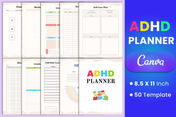 Download Editable ADHD Planner Canva Template - Editable Collection
